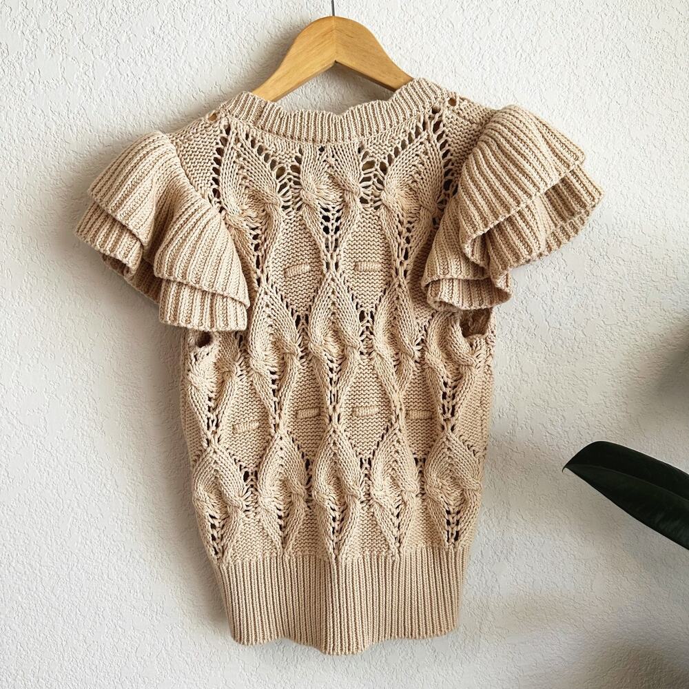 Driftwood Crochet Button Top Medium Ruffle Sleeve Sheer Boho Cottage Prairie New - Picture 5 of 7